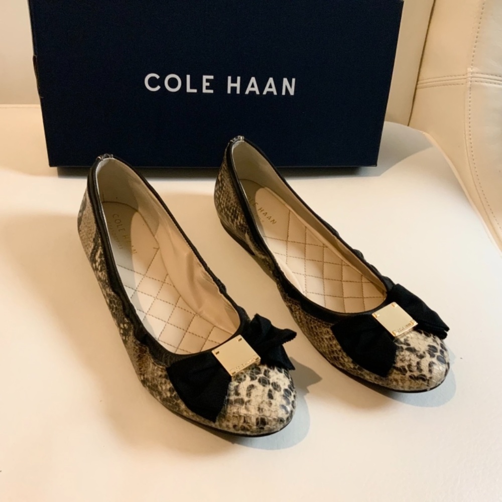 Cole Haan Tali Soft Bow Leather Snake Ballet Flat - Picture 12 of 14